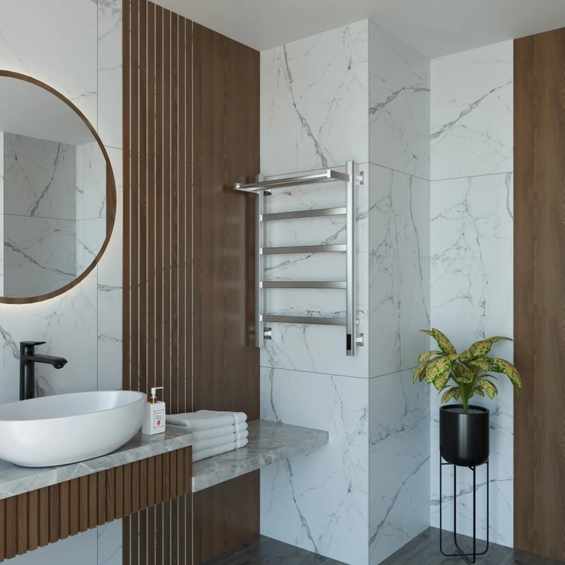 Полотенцесушитель электрический Grota Lore 530х800 NM EL 80x55 см, подключение справа, слева, скрытое подключение справа, матовый хром, лесенка, с полкой