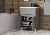 Тумба с раковиной AQUATON Форест 60 туманный серый, раковина Элина 60