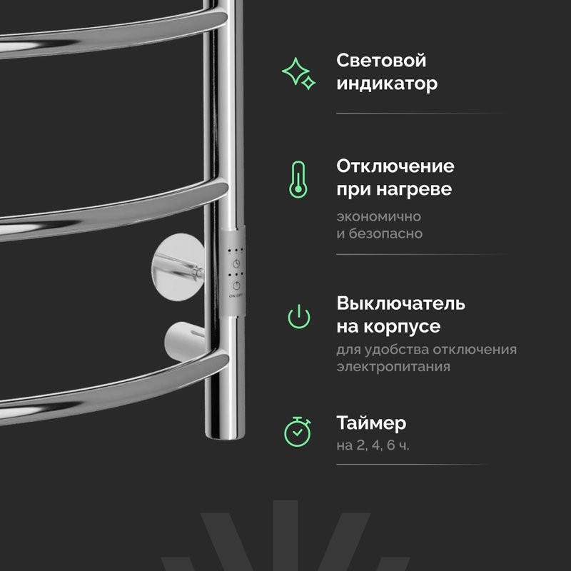 Полотенцесушитель электрический EWRIKA Сафо ПР 80х50, с полкой, хром