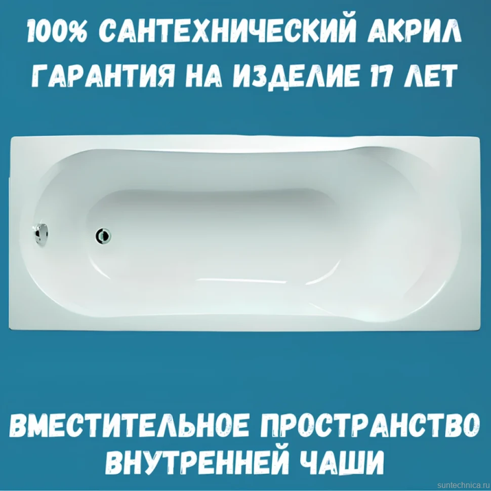 Акриловая ванна 1MarKa Libra Стандарт 2 170x70 см, встраиваемая, белая, с каркасом, со сливом-переливом
