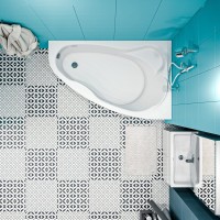 Акриловая ванна 1MarKa Lil R Стандарт 2 140x90 см, угловая, правая, встраиваемая, белая, асимметричная, с каркасом, с сиденьем, со сливом-переливом