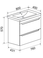 Тумба с раковиной Emmy Стоун 80 подвесная, раковина Como, белая