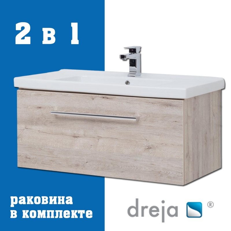 Тумба с раковиной Dreja Big Inn 100 подвесная, дуб кантри