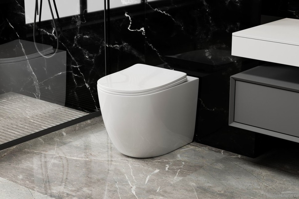 Унитаз приставной напольный Abber Bequem AC1111T безободковый, с микролифтом, белый