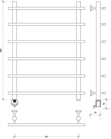 Полотенцесушитель электрический Secado Турин 1 85x55 см, подключение слева, глянцевый хром, лесенка