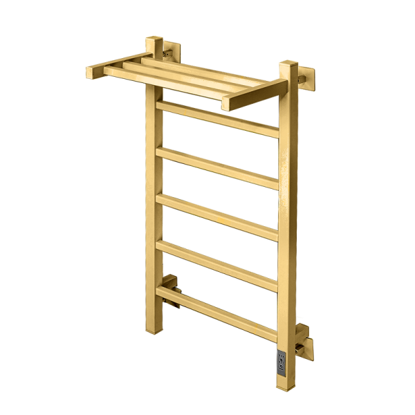 Полотенцесушитель электрический Comfysan Marte-K EC-6 80x55 см, подключение справа, слева, матовое золото, лесенка, из стали, с полкой