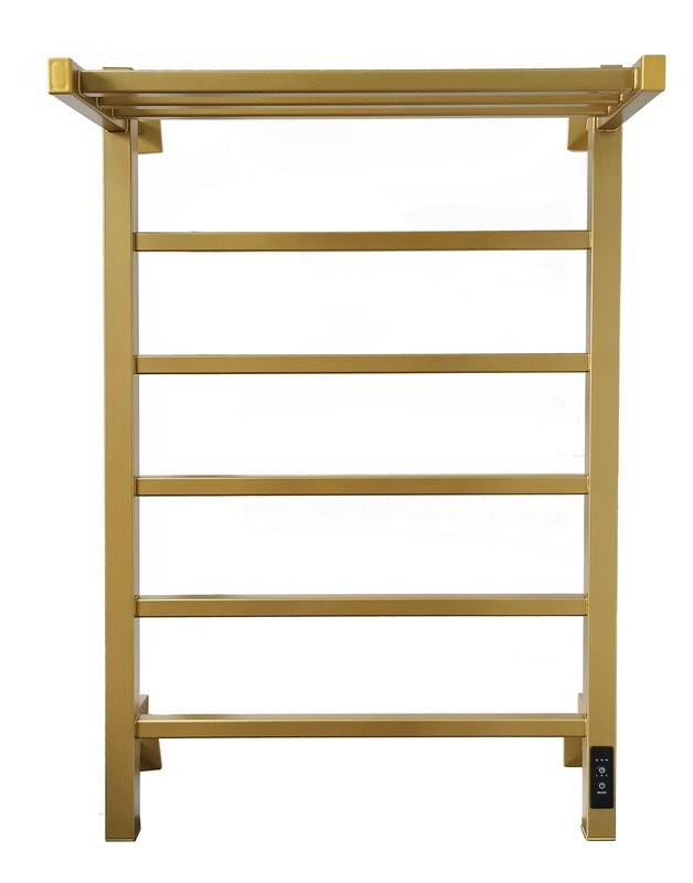 Полотенцесушитель электрический Comfysan Marte-K EC-6 80x55 см, подключение справа, слева, матовое золото, лесенка, из стали, с полкой