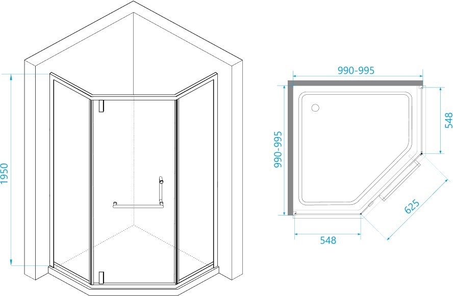 Душевой уголок RGW Hotel HO-084-B 100x100x195 см, профиль черный, стекло прозрачное