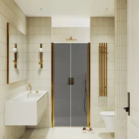 Душевая дверь в нишу Maybahglass MGD-430-3 120 см, профиль матовое золото, стекло графит
