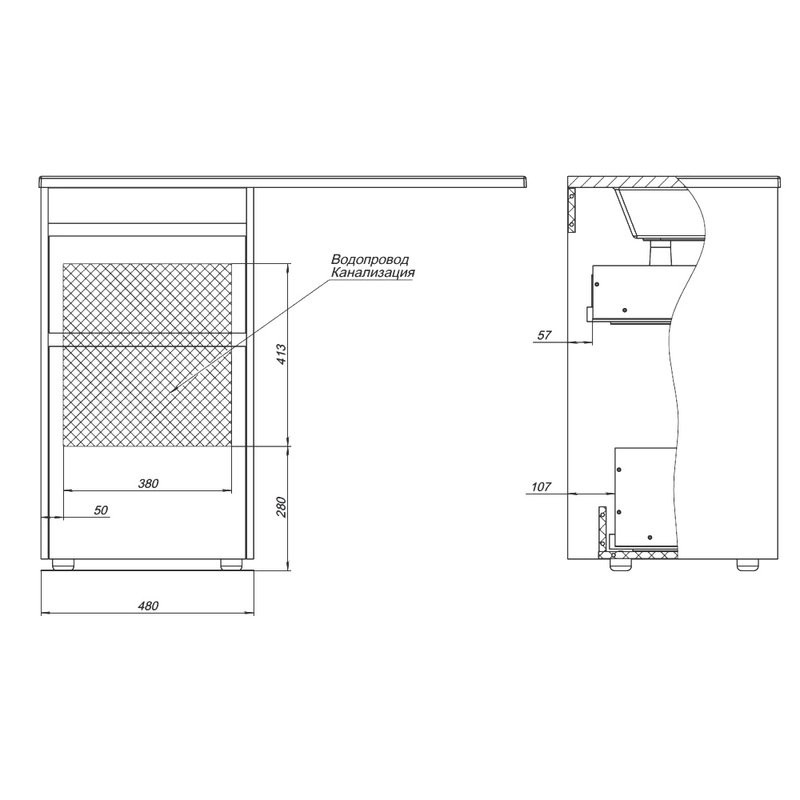 Тумба с раковиной Aquanet Токио 48 L напольная, дуб веллингтон, под стиральную машину