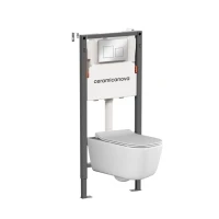 Комплект Ceramicanova Унитаз подвесной New Day CN3005 безободковый, с микролифтом + Инсталляция Balance CN121002CH с кнопкой Square глянцевый хром