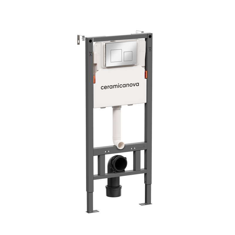 Комплект Ceramicanova Унитаз подвесной New Day CN3005 безободковый, с микролифтом + Инсталляция Balance CN121002CH с кнопкой Square глянцевый хром