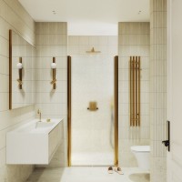 Душевая дверь в нишу Maybahglass MGD-445-3 99 см, профиль матовое золото, стекло сатин