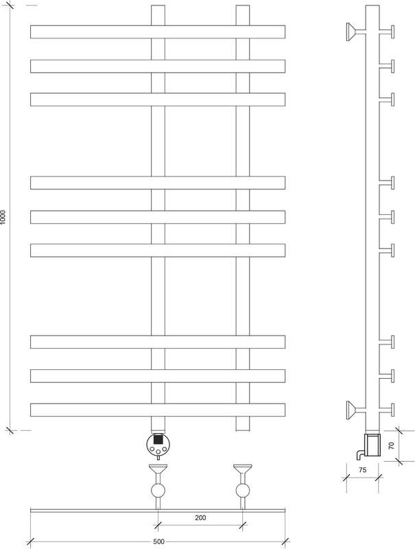 Полотенцесушитель электрический Secado Понтида 3, L 100x50 см, подключение слева, хром, лесенка