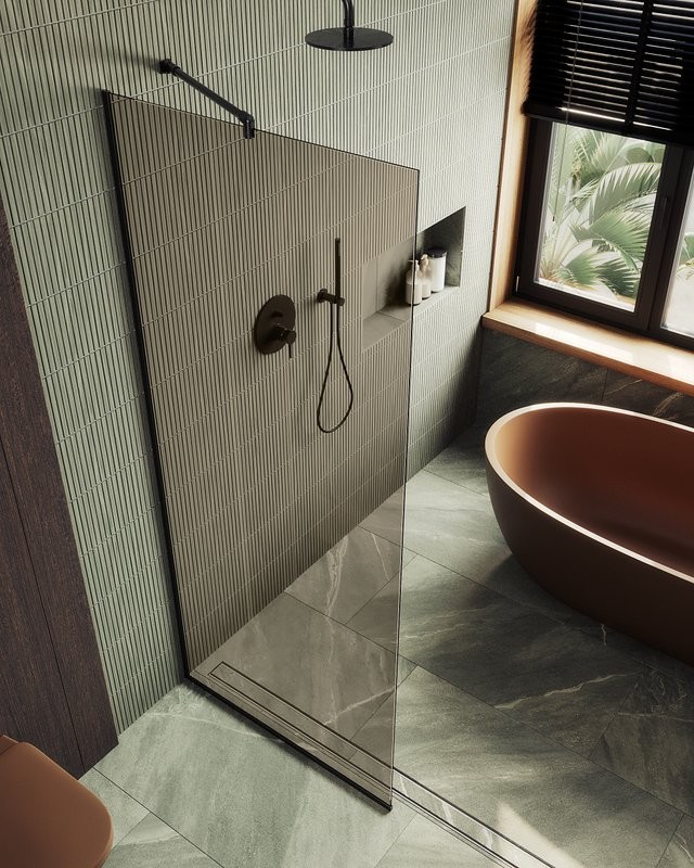 Душевая перегородка Maybahglass MGD-684-6у 119 см, профиль черный, стекло бронза