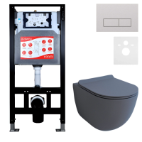 Комплект Унитаз подвесной Esbano Garcia ESUPGARCGM матовый серый + Инсталляция Fram + Кнопка ESINMTP21ST
