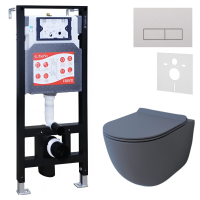 Комплект Унитаз подвесной Esbano Garcia ESUPGARCGM матовый серый + Инсталляция Fram + Кнопка ESINMTP21ST