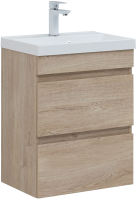 Тумба с раковиной Aquanet Нота new 50 подвесная, дуб светлый