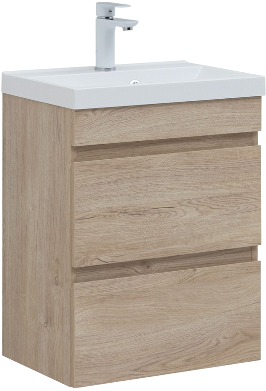 Тумба с раковиной Aquanet Нота new 50 подвесная, дуб светлый