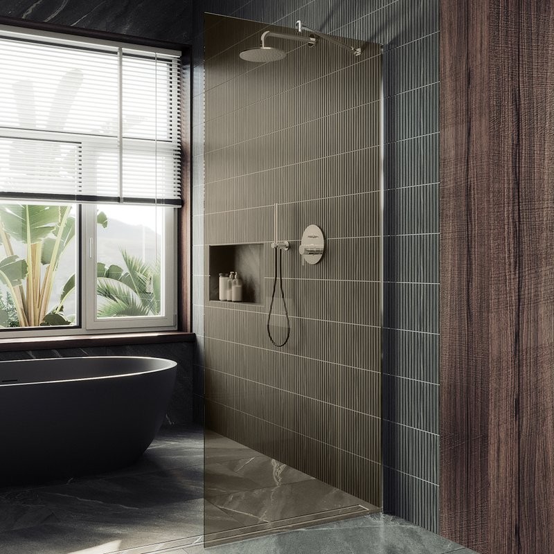 Душевая перегородка Maybahglass MGD-1353-5ш 99 см, профиль хром матовый, стекло бронза