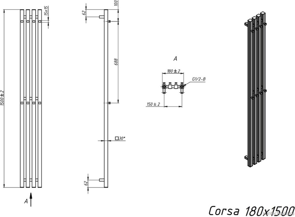 Полотенцесушитель электрический Grota Corsa 18х150