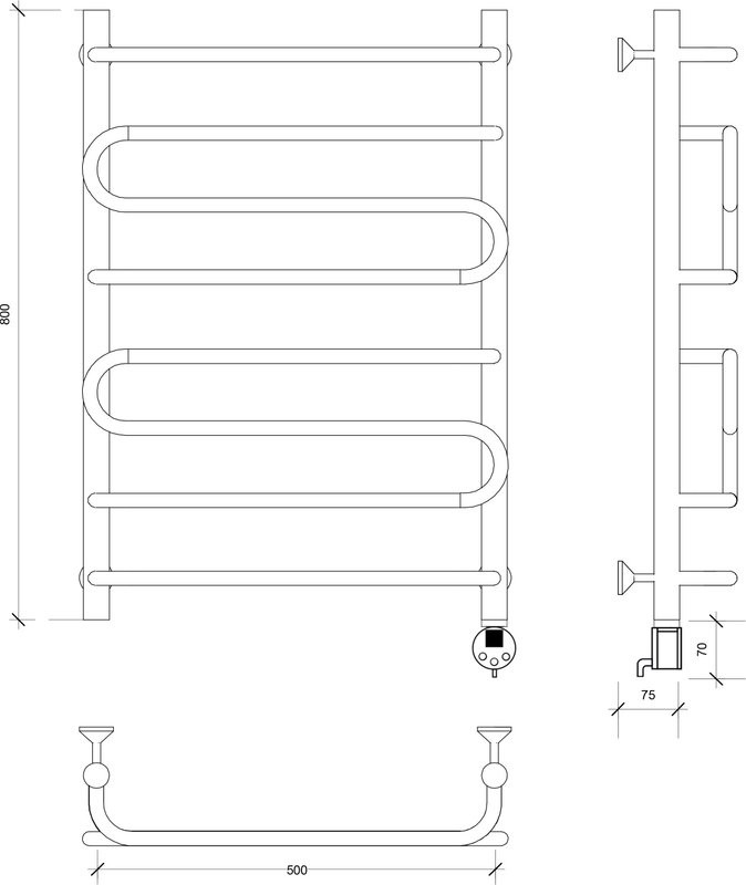 Полотенцесушитель электрический Secado Валенсия 2 85x55 см, подключение справа, глянцевый хром, лесенка