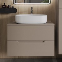 Тумба с раковиной Orange Line 80 подвесная, 2 ящика, матовый латте с раковиной B04-600W