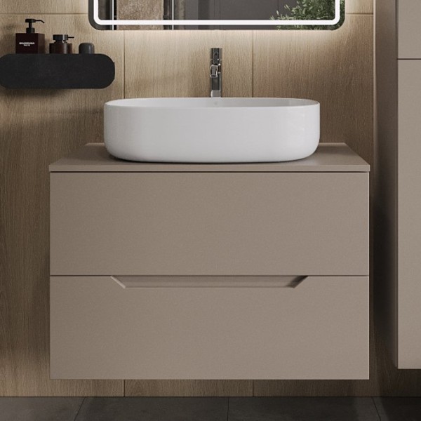 Тумба с раковиной Orange Line 80 подвесная, 2 ящика, матовый латте с раковиной B04-600W