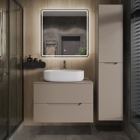 Тумба с раковиной Orange Line 80 подвесная, 2 ящика, матовый латте с раковиной B04-600W