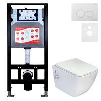 Комплект 3 в 1 Унитаз подвесной Esbano ESWBLEONWN + Инсталляция Fram + Кнопка ESINSLM37GW цвет глянцевый белый