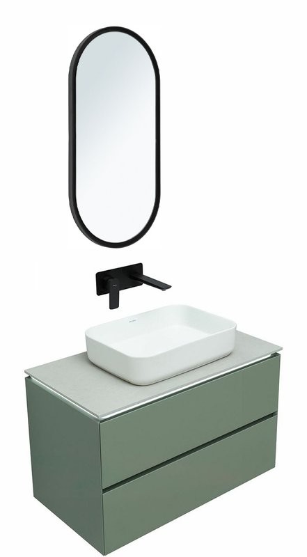 Мебель для ванной комнаты Allen Brau Infinity 85 подвесная, олива матовый, столешница серый структ