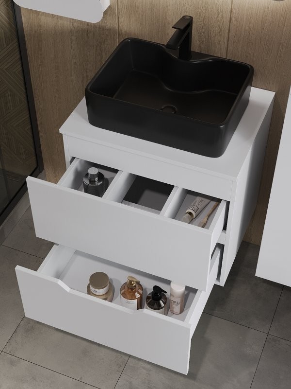 Мебель для ванной комнаты Orange Line 60 подвесная, 2 ящика, матовая белая с раковиной B01-475mb