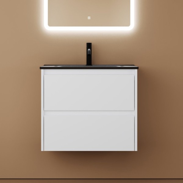 Тумба с раковиной Sancos Libra 60 см белый глянец, черная раковина