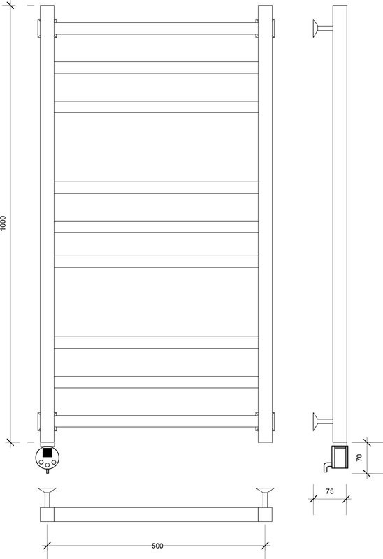 Полотенцесушитель электрический Secado Корато 3 L 105x55 см, подключение слева, хром, лесенка