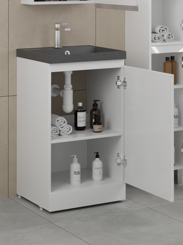 Тумба с раковиной Style Line Батлер Люкс Plus 50 напольная, белый глянец, раковина антрацит