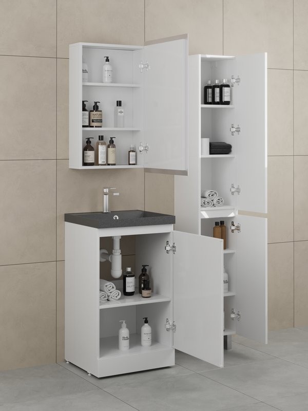 Тумба с раковиной Style Line Батлер Люкс Plus 50 напольная, белый глянец, раковина антрацит