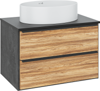 Тумба с раковиной Runo Мальта 70 подвесная, дуб, черная, раковина Ovale 50