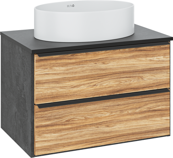 Тумба с раковиной Runo Мальта 70 подвесная, дуб, черная, раковина Ovale 50