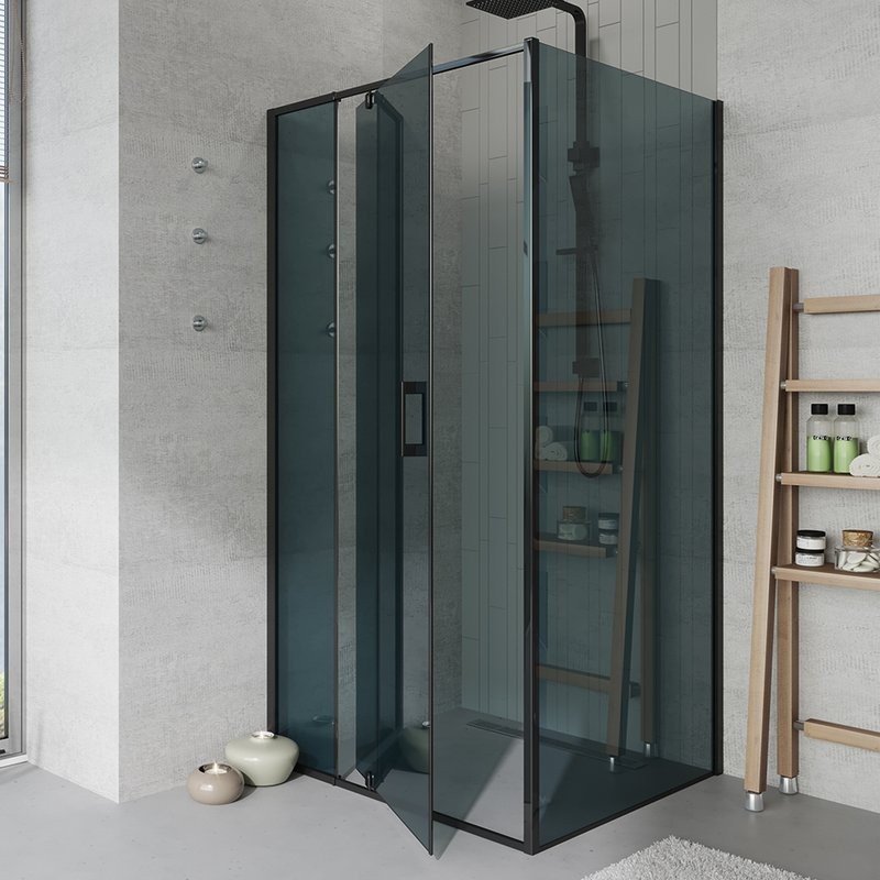 Душевой уголок Alex Baitler АВ74В100 + SG74B90 100x90, профиль черный, стекло тонированное