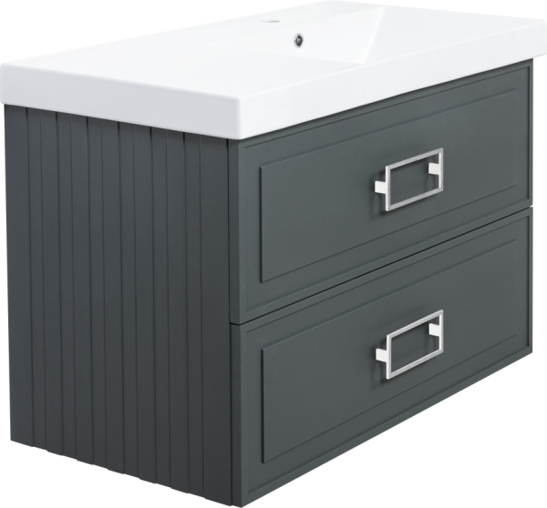 Тумба с раковиной La Fenice Cubo Twin 90 R подвесная, grigio, ручки белые, раковина Cubo 90 R