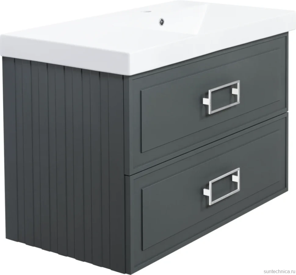 Тумба с раковиной La Fenice Cubo Twin 90 R подвесная, grigio, ручки белые, раковина Cubo 90 R