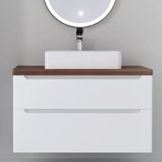 Тумба под раковину со столешницей Jorno Wood 100 белая, столешница темная