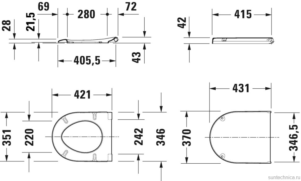 Унитаз подвесной Duravit Starck 3 2202090000 петли хром