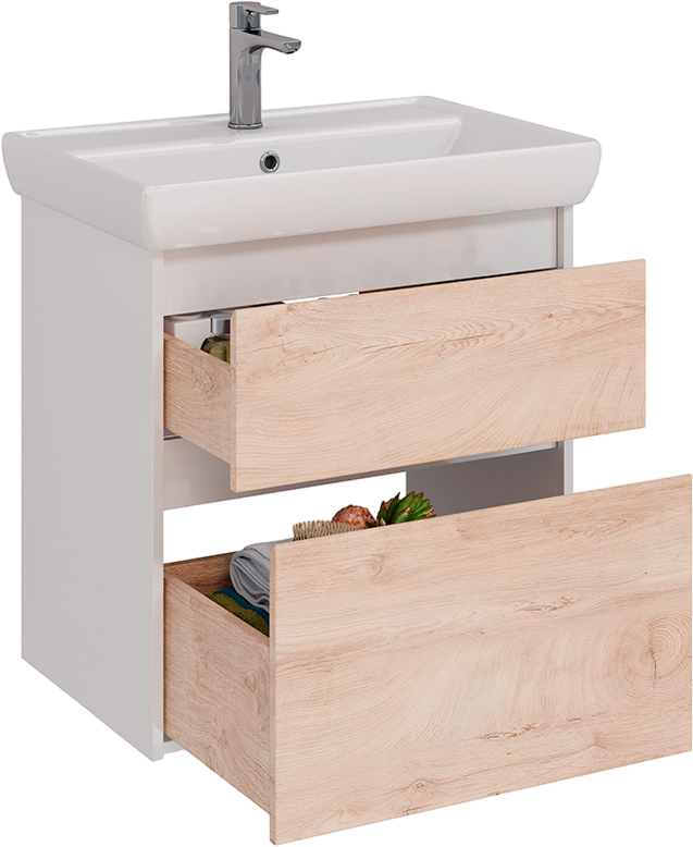 Тумба с раковиной Lemark Combi 80 дуб кантри, белая глянцевая