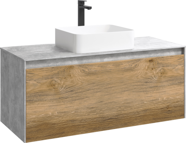 Тумба с раковиной Aqwella 5 stars Mobi 120 бетон светлый, дуб балтийский