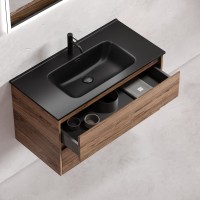 Тумба с раковиной Sancos Libra 90 см дуб чарльстон, черная раковина