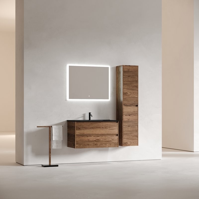 Тумба с раковиной Sancos Libra 90 см дуб чарльстон, черная раковина