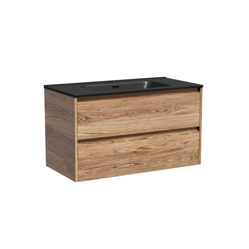 Тумба с раковиной Sancos Libra 90 см дуб чарльстон, черная раковина