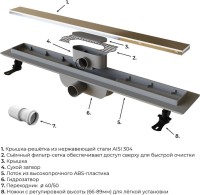 Душевой трап (лоток) RGW Drain Leo-11 хром, 80 см