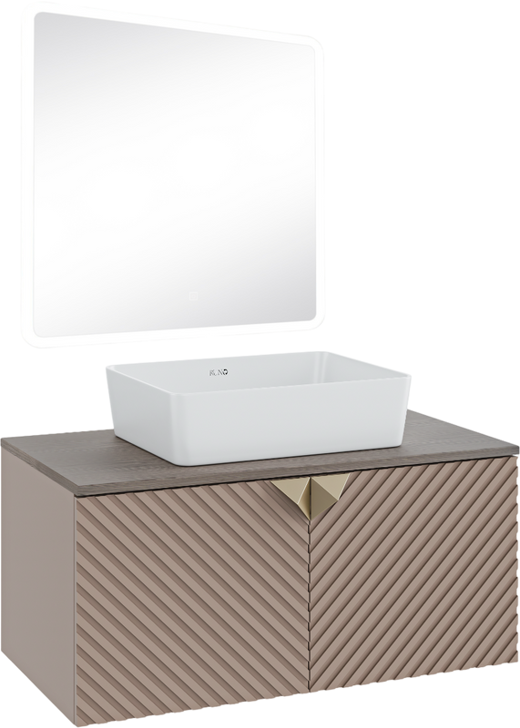 Мебель для ванной комнаты Runo Андорра 85 кашемир серый, дуб какао, раковина Tre 50